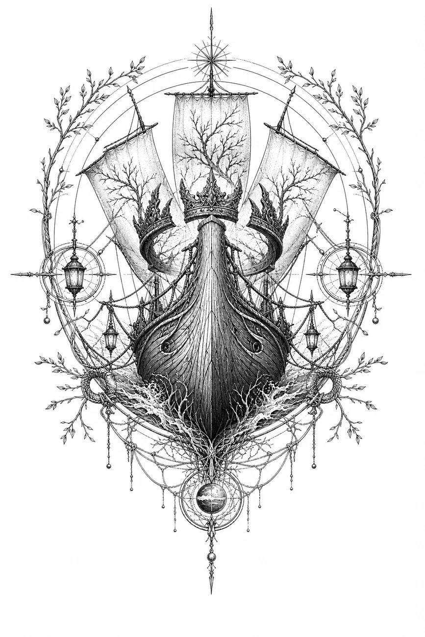 The Ash Fleet series emblem in black ink