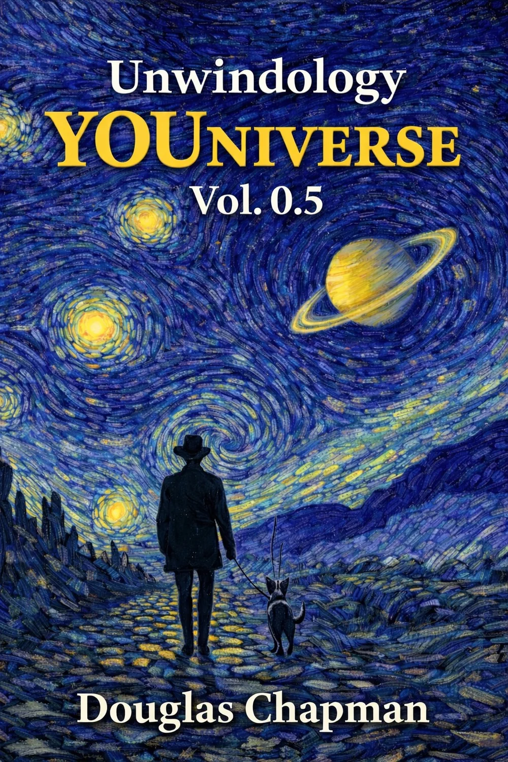 YOUniverse cover with a human silhouette in a swirling blue and gold cosmos